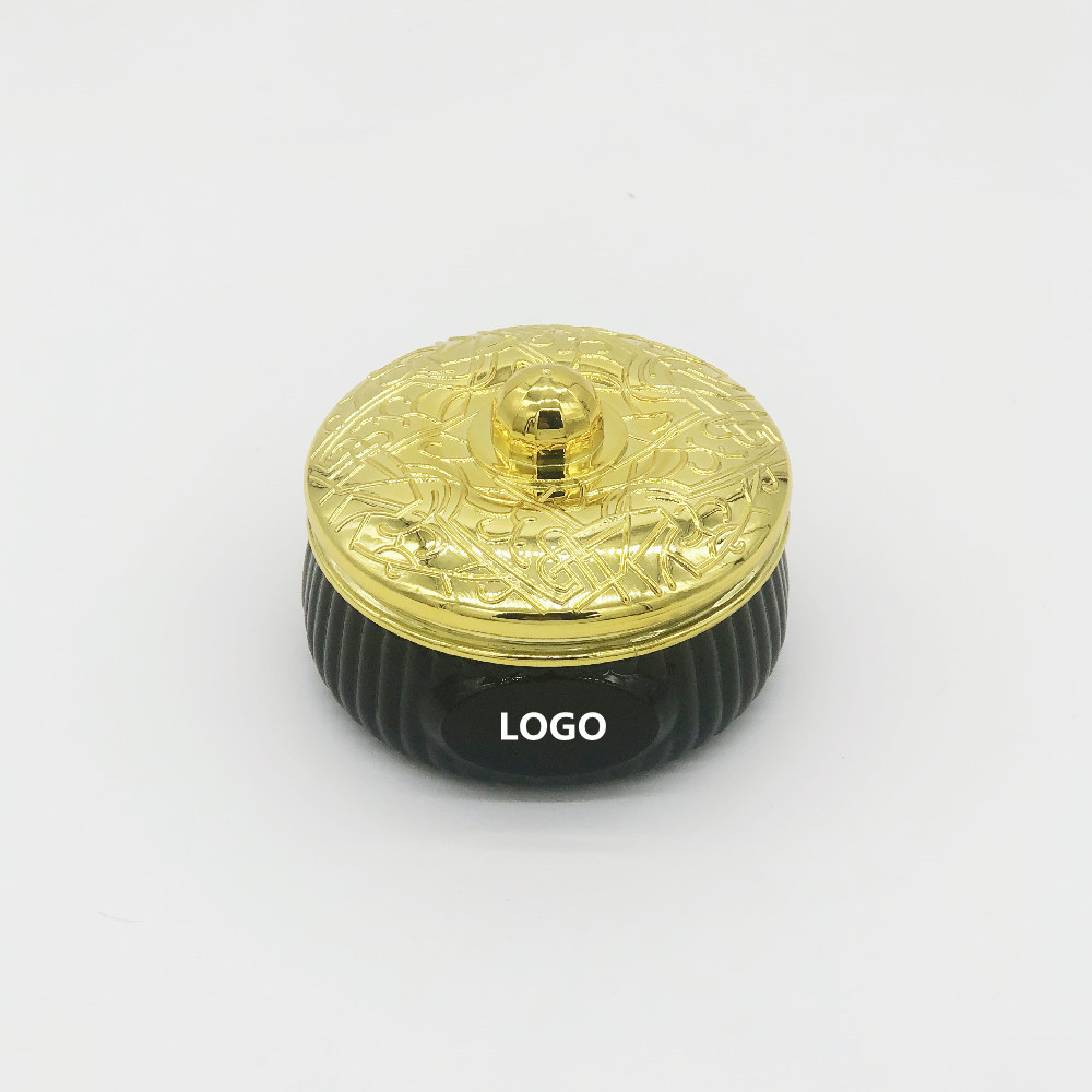 WZH019 Bakhoor Incense Gold Plastic cap Black glass Jar